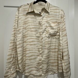 Satin animal print button up, medium
